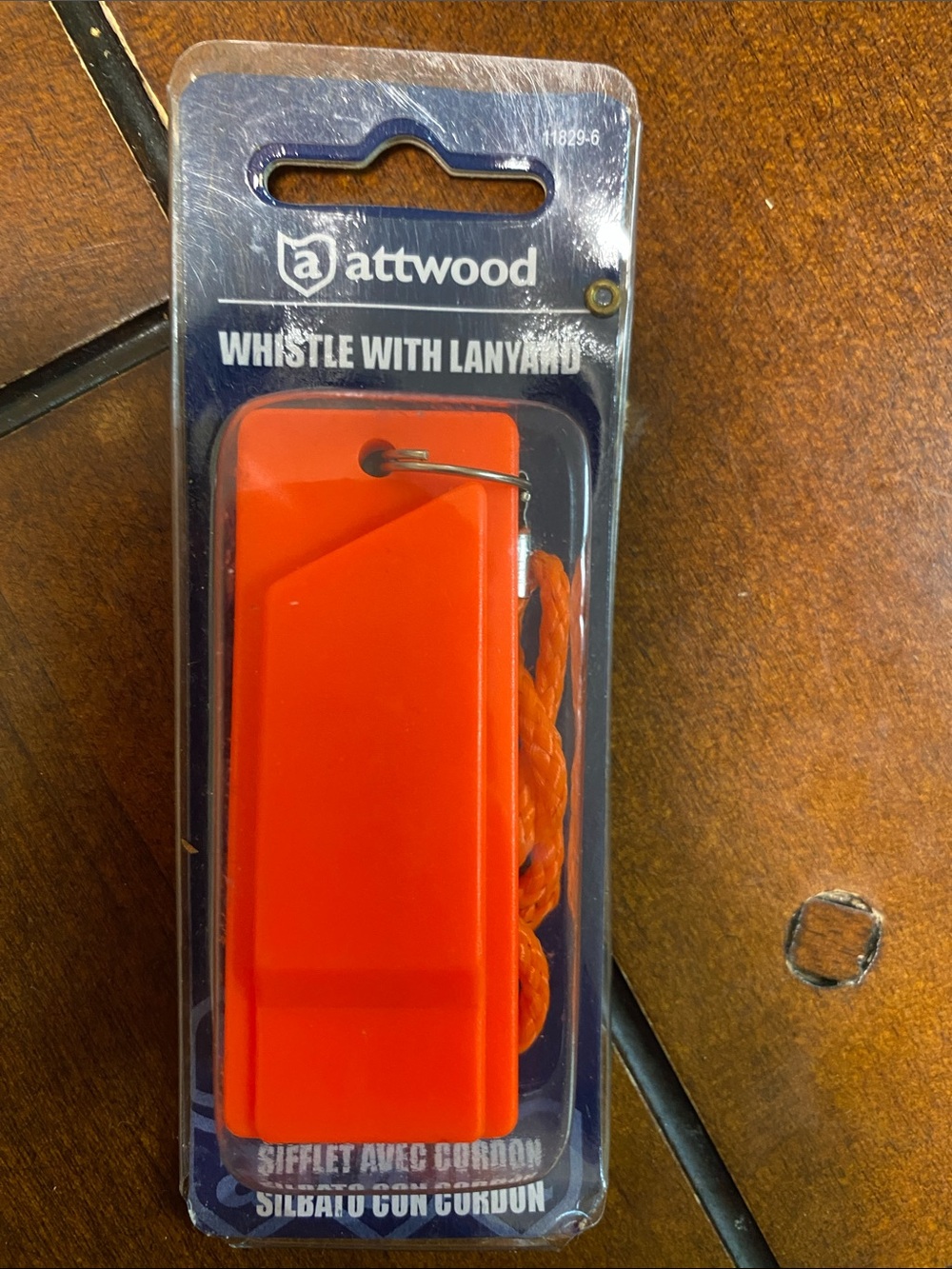 Attwood Marine Orange Safety Whistle with Lanyard - Bright Orange